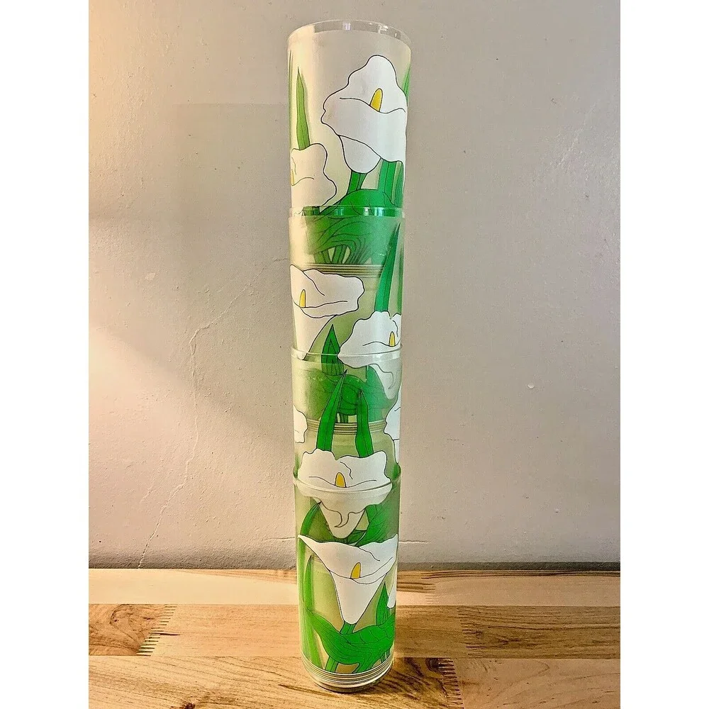 VTG Calla Lily Frosted Tumblers 4 Set 1980s Splash Ware Acrylic Cups 16 oz Retro
